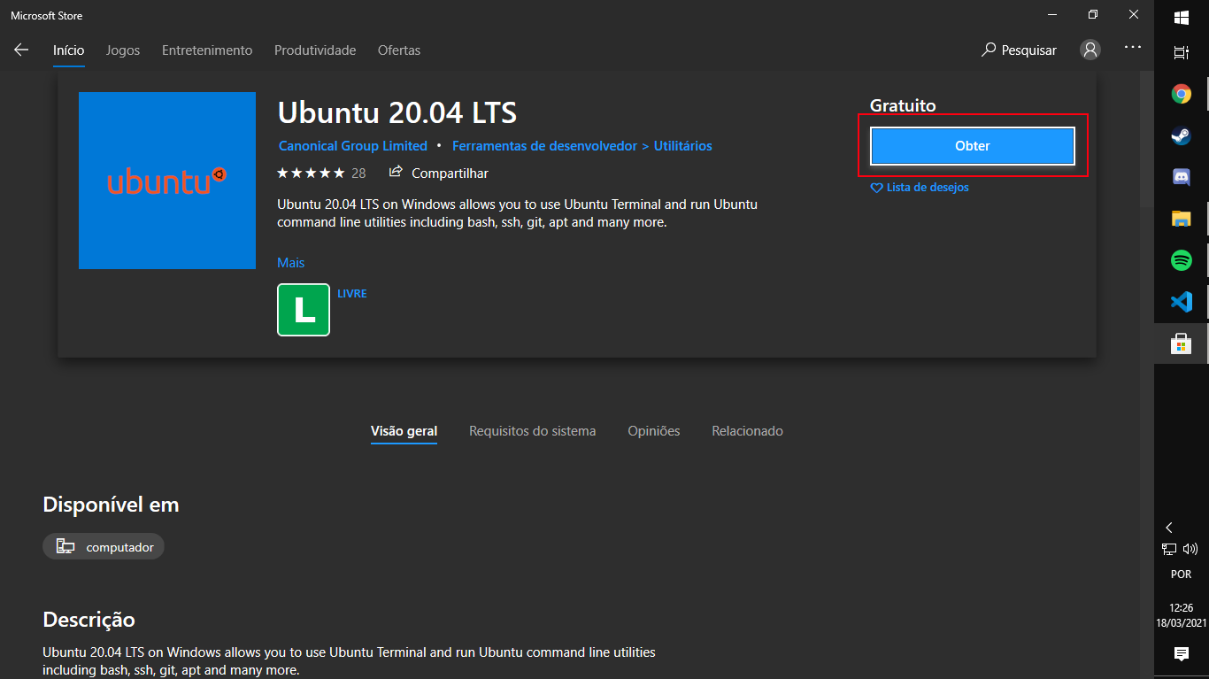 Opening Ubuntu Page